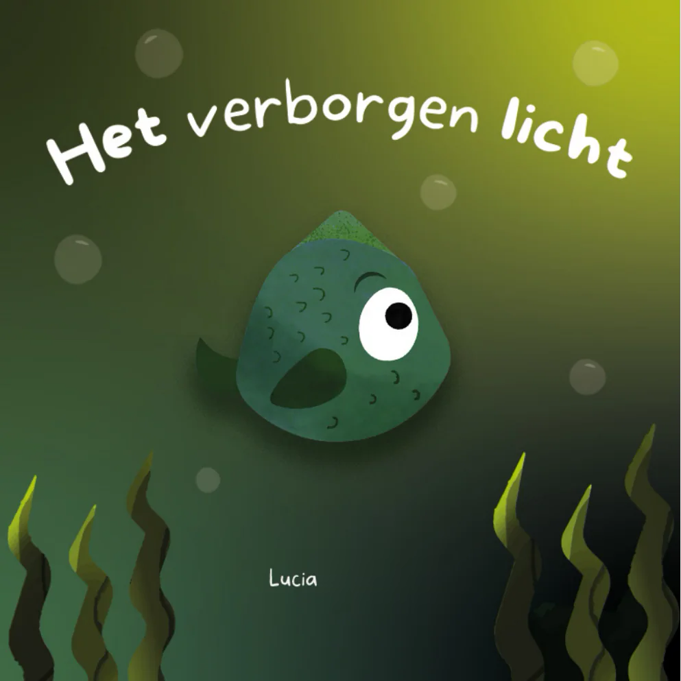 Gebonden prentenboek Het verborgen licht met een groen visje op de omslag